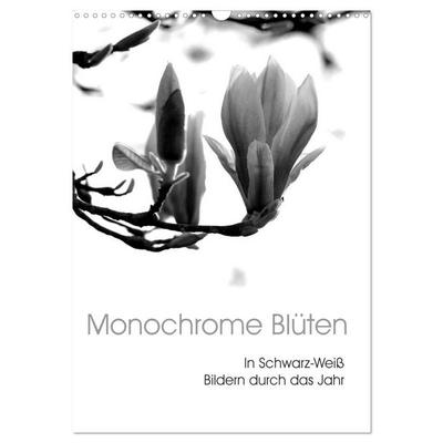 Monochrome Blüten - In Schwarz-Weiß Bildern durch das Jahr (Wandkalender 2026 DIN A3 hoch), CALVENDO Monatskalender
