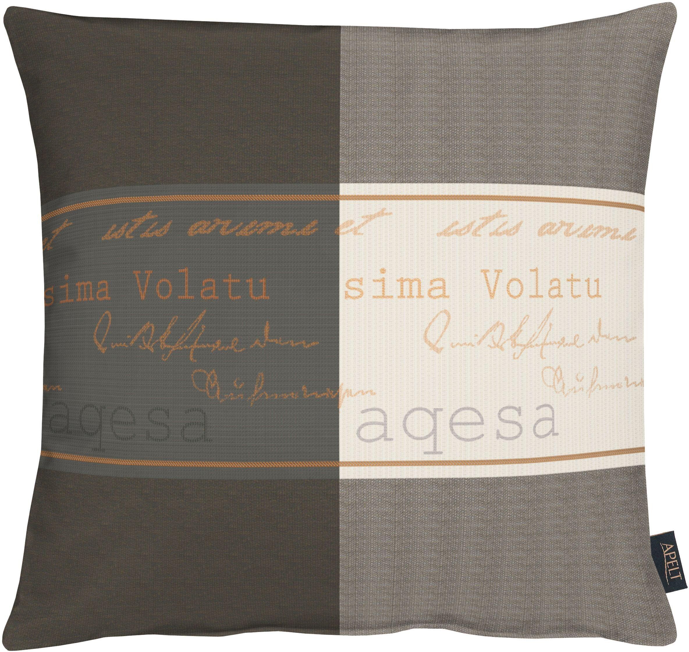 Dekokissen APELT "Tarent", braun (braun, schwarz, weiß, schriftzüge), B:46cm L:46cm, Kunstfaser, Leinen, Polyester, Dekokissen_Sitzkissen_Kissenhüllen, Dekokissen, Kissenhülle ohne Füllung, 1 Stück braun, schwarz, weiß, schriftzüge B/L: 46cm x 46cm, 1 Stk