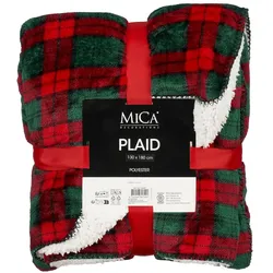 Mica Decorations 1 Kuscheldecke 130 x 180cm Wohndecke mit Sherpa Fleece und Tartan Karomuster Fleecedecke Decke Weihnachtsdecke Winterdecke Rot Grün