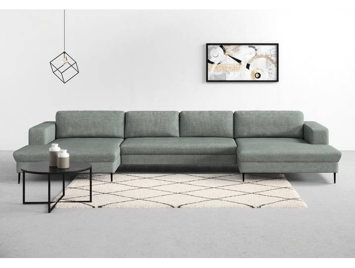 DOMO collection Modica U-Form aktuelles, kubisches Design mit 2 Recamieren, viel Platz XXL, auch in Cord, Fußhöhe passend für gängige Saugroboter