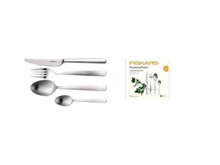 Fiskars Besteck-Set, 24-teilig, Functional Form, 6 Messer, 6 Gabeln 6 Löffel und 6 Teelöffel, Edelstahl 18/10, Silber/Matt, Geschenkbox, 1071624