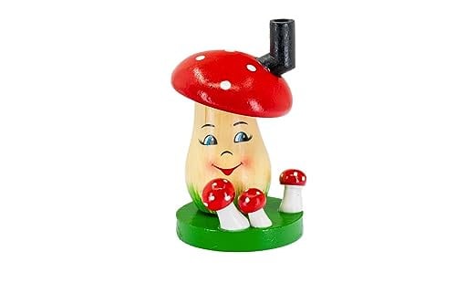 Kaladia Houten Wierookfiguur Rookpaddenstoel - Rood - Hoogte: 11 cm