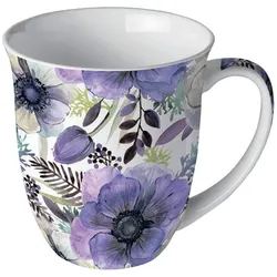 Ambiente Tasse 10cm Porzellan mit Anemonen Blumenmotiv - 0,4L Keramiktasse Porzellangeschirr Kaffeetasse Teetasse Kakaotasse Frühlinggeschirr Porzellantasse
