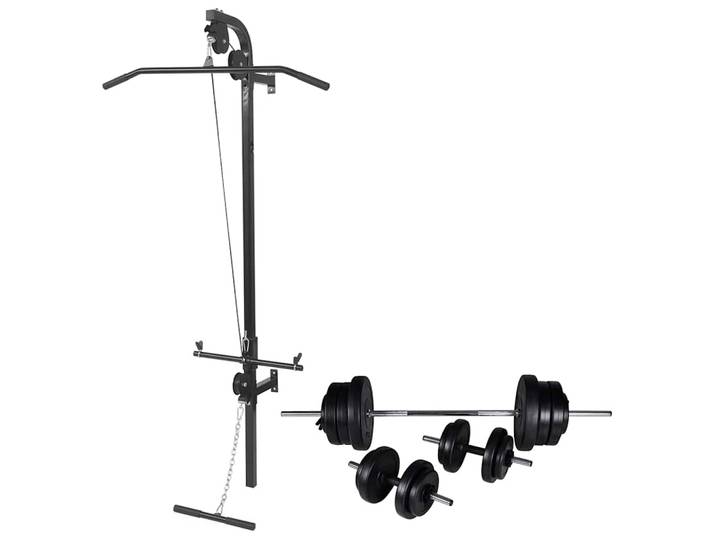 vidaXL Fitnessstation Wandmontage mit Langhantel Kurzhantel Set 60,5kg