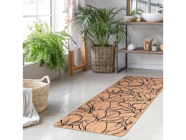 Läufer/Yogamatte Magnolien Blütenmeer 183 x 61cm Schwarz/Weiß
