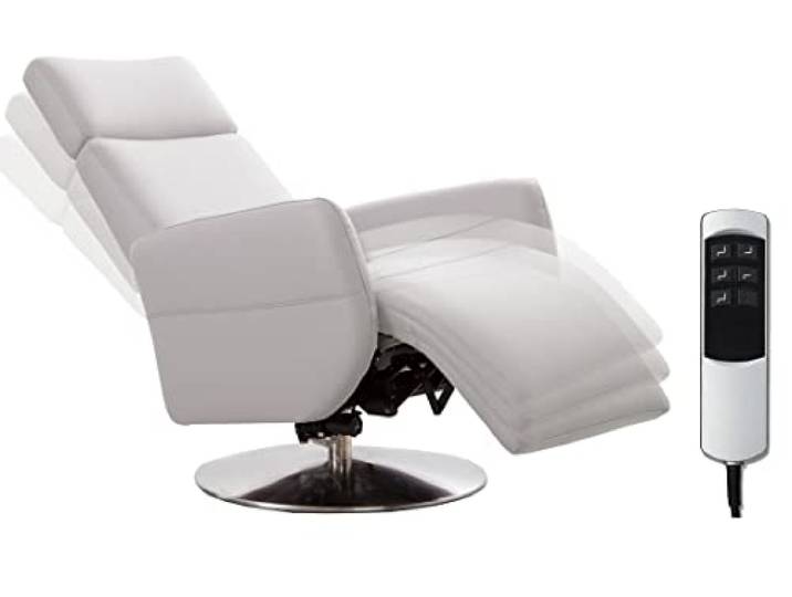 Cavadore TV-Sessel Cobra mit 2 E-Motoren / Elektrischer Fernsehsessel mit Fernbedienung / Relaxfunktion, Liegefunktion / Ergonomie M / Belastbar bis 130 kg / 71 x 110 x 82 / Echtleder Weiß