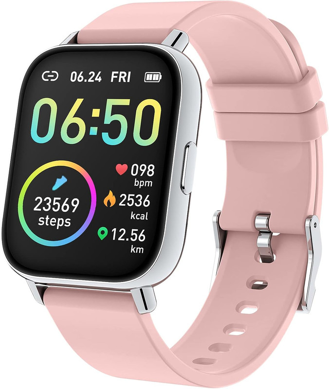 Jugeman P32 Roze Smartwatch met 1,69 inch HD scherm en fitness tracker voor mannen en vrouwen
