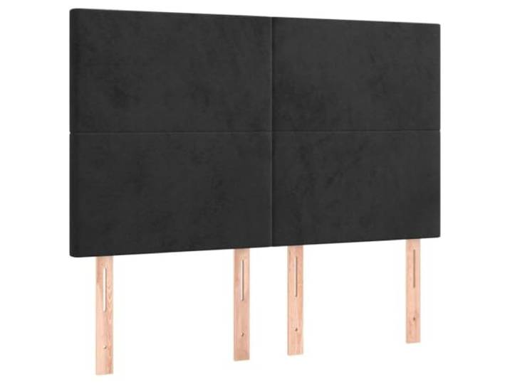 Leasha Kopfteil mit LED, Bettgestell, Schlafzimmermöbel, Schwarz, 144 x 5 x 118/128 cm, Samt