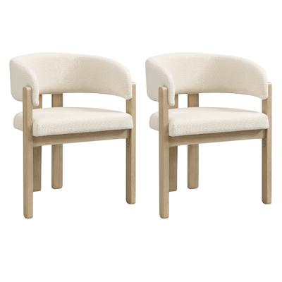 Merax 2er-Set Esszimmerstühle 60 x 51 x 80 cm, Massivholz mit Beige Bouclé-Bezug und Armlehnen, hoher Sitzkomfort, Naturholzfarben