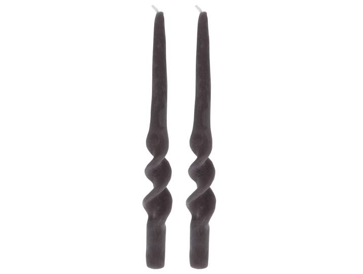 Deko Kerze gedrehte Form, 2er Set, Stimmungskerze, anthrazit, Ø 2,5 x 25 cm