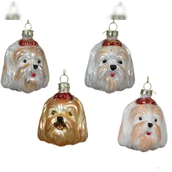 Christmas Decorations 1 Christbaumschmuck Glas 7,3cm Hund Figur zum Aufhängen - Weihnachtsbaum Anhänger Weihnachten Weihnachtsbaumschmuck Tiere Beige Weiß