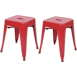 Mendler 2er-Set Hocker HWC-A73, Metallhocker Sitzhocker, Metall Industriedesign stapelbar ~ rot