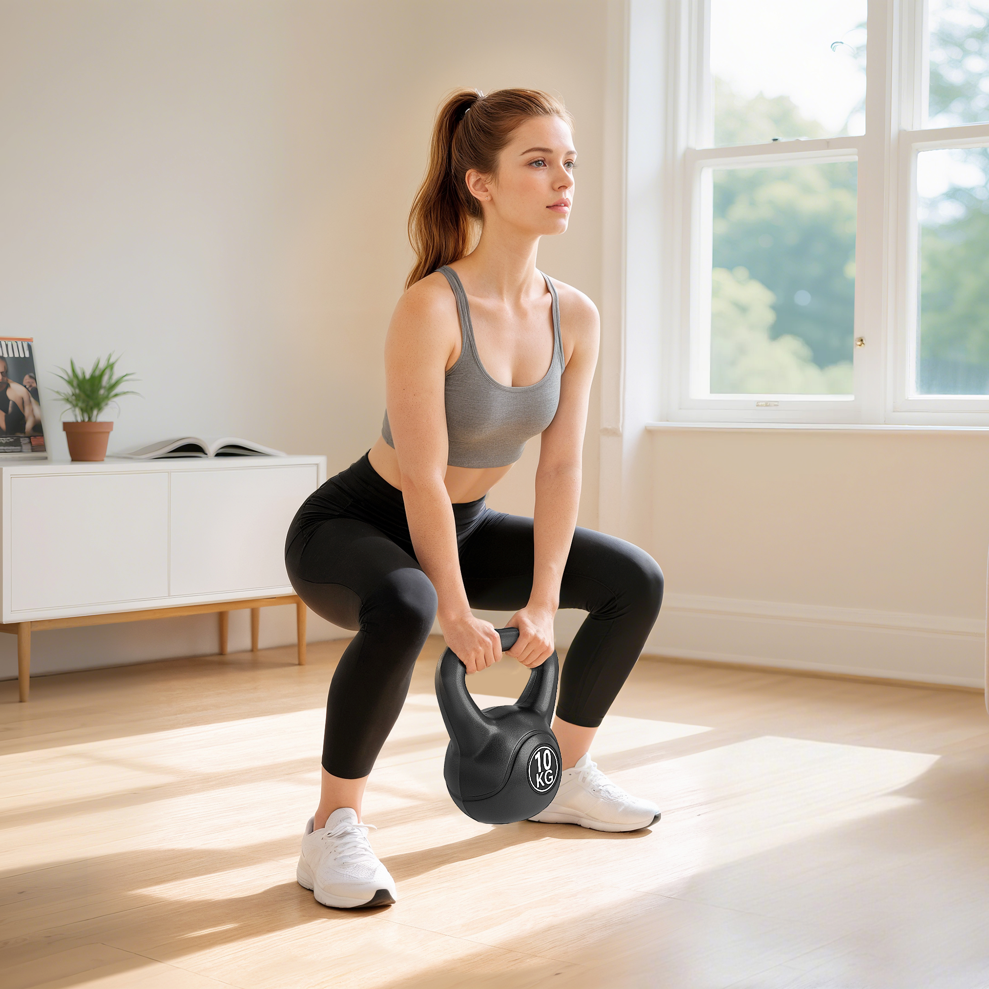 Homcom Kettlebell in PVC con Sabbia 10Kg, Fondo Piatto, Maniglia Liscia Anti-Sfregamento, Nero   Aosom