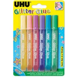 UHU® 39040 Young Creativ' Glitter Glue - 6 x 10 ml, 6 Farben sortiert, Infokarte