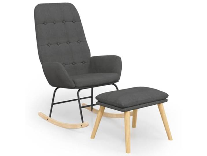 YUTAASU Schaukelstuhl mit Fußhocker Dunkelgrau Stoff Atmungsaktiv, Langlebig, Sperrholz Und Metallrahmen, Holzbeine, Gepolsterte Sitzfläche, Für Wohnzimmer