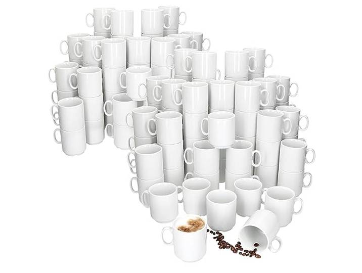 MamboCat Event 72er Set Kaffeebecher I 250 ml I weiße Porzellan-Becher mit Henkel 72 Personen I stapelbare Tassen für Heißgetränke wie Tee, Kakao, Latte Macchiato & Co I schickes Kaffee-Geschirr