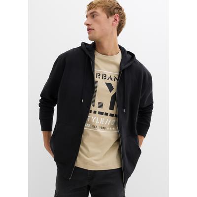Kapuzensweatjacke BONPRIX, Herren, Gr. 64 (3XL), schwarz, Obermaterial: 60% Baumwolle, 40% Polyester, loose fit, Sweatjacken, lockere Passform, aus Baumwolle und Polyester, im Basic-Stil