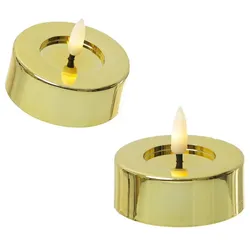 LED Maxi Teelichter flackernd D: 6,5cm gold glänzend 2er Set