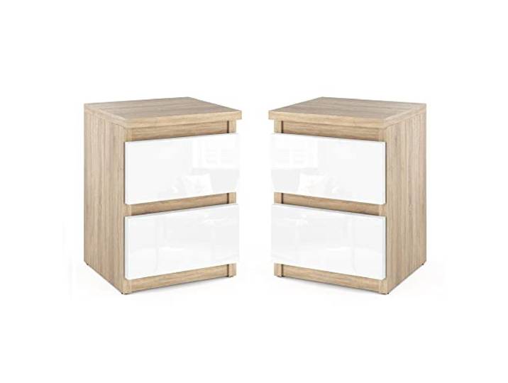 MRBLS Nachttisch 2er Set Sonoma - Weiß Glanz 30 x 40 x 30 cm