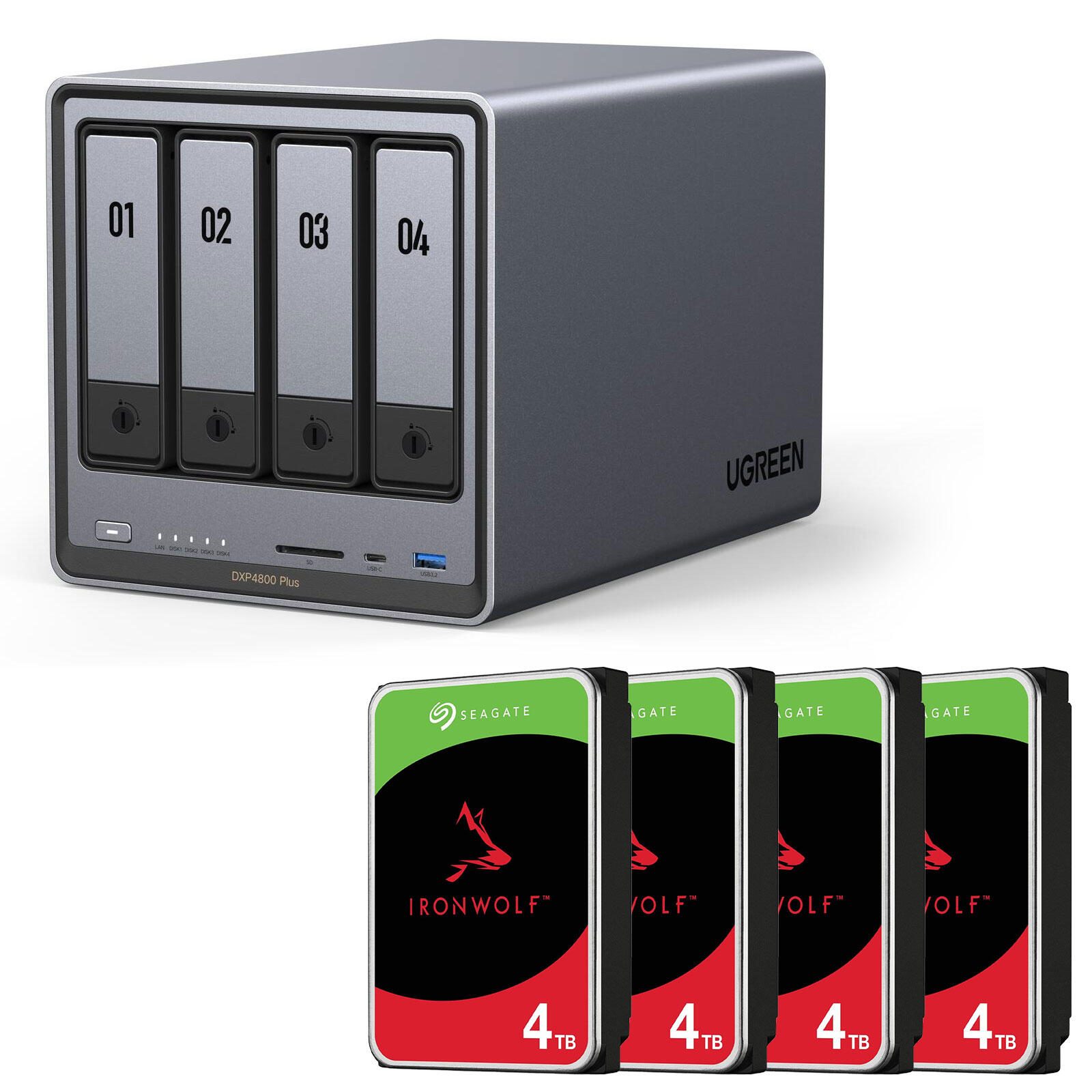 Ugreen NASync DXP4800 Plus + SEAGATE Festplatte 16 TB (4 x 4 TB) 35261& 4x ST4000VN006
