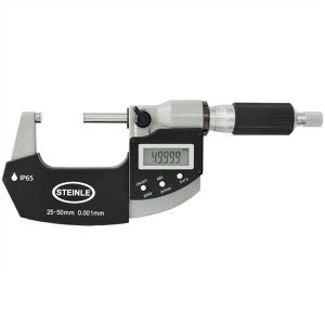 STEINLE Bügelmessschraube 22450050, DIN 863, digital, 0,001mm Auflösung, IP65, in mm & Zoll, Messbereich 25 - 50 mm