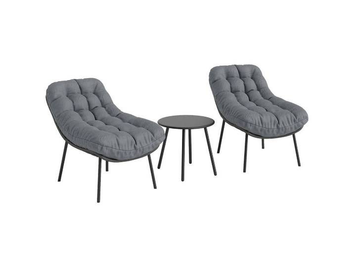 ComfortXL Gartenset De-13629 mit 15 cm dicken Kissen und Tisch Grau, Metall, Gartenmöbel, Gartengarnituren, Gartenmöbel-Sets