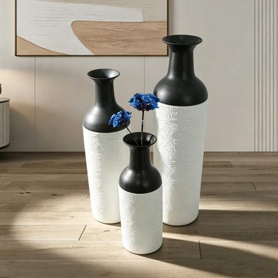 Kodotan sofa Decorative Metal Vases Set of 3, Gold Leaf Pattern Floor Vases, black& Gold Tall Vases for Home Decor, Living Room Entryway