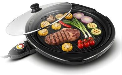 Elite Cuisine EMG508 14-inch Electric BBQ Grill with Tempered Glass Lid