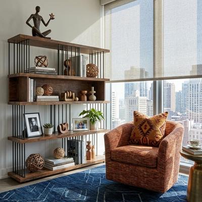Davee Furniture Industrial 4-Tier Bookshelf with Open Shelves and Storage Cubby - 47.74'' x 44.88'' x 11.8''