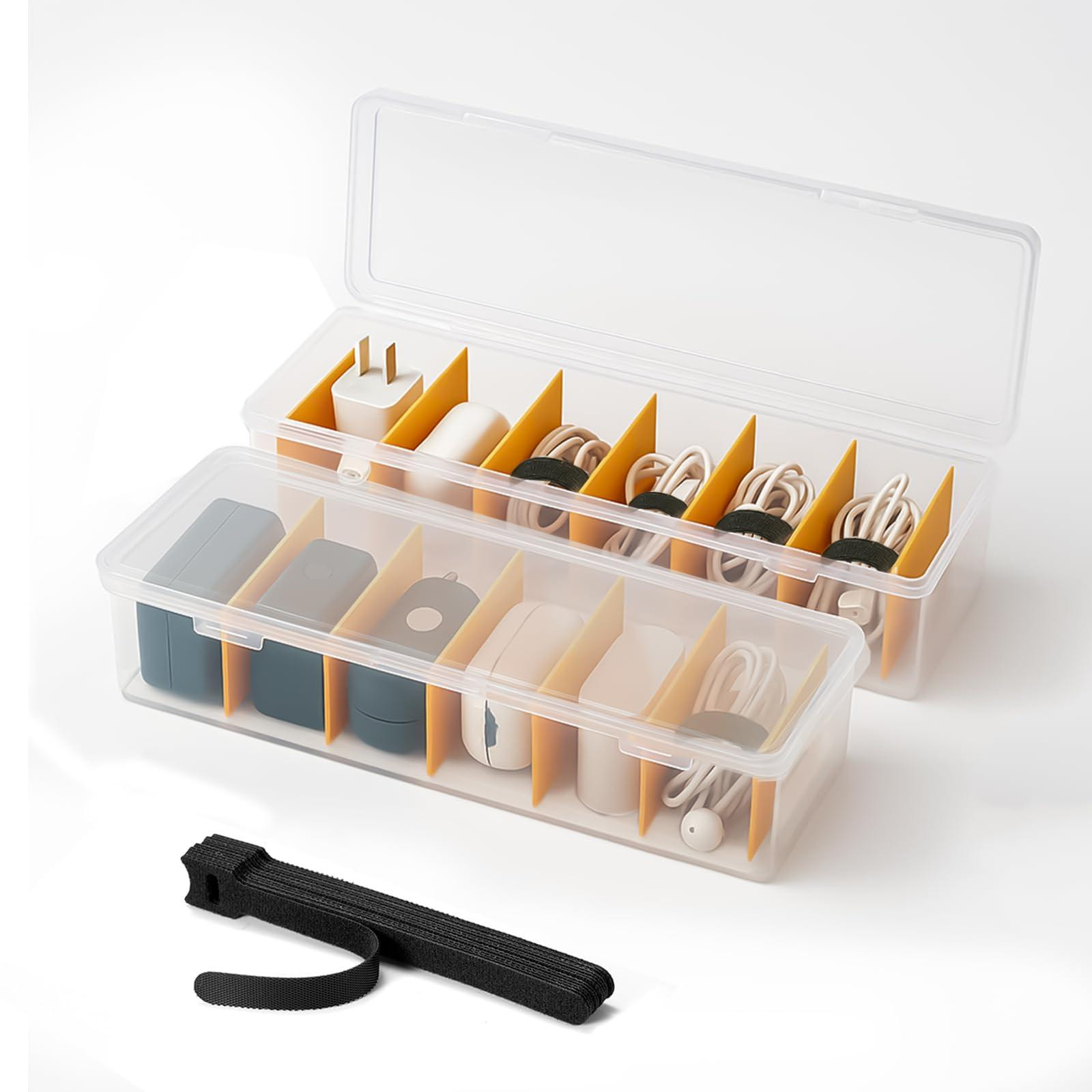 Dripio Kabelorganisatiedoos, set van 2, inclusief 16 kabelbinders, transparant