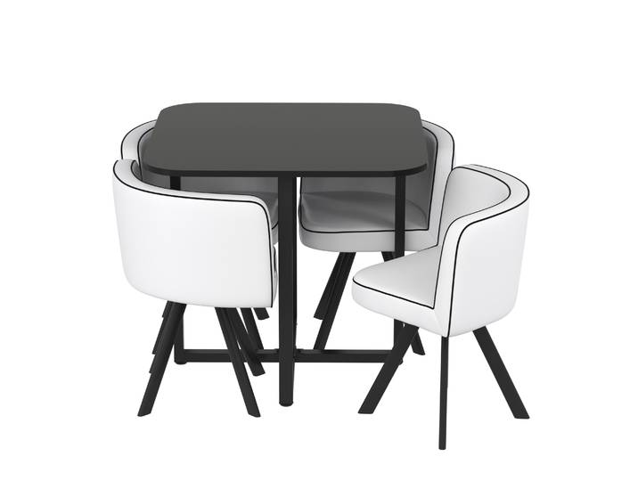 Essgruppe Leder BRUNOR 5-teilig schwarz/weiss