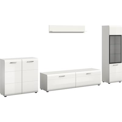 Wohnwand HOME AFFAIRE "FLORENZ, 4-teilige Wohn-Kombination, hochwertige MDF-Front", weiß (weiß hochglanz tiefzieh), B:305cm H:160cm T:41cm, Holzwerkstoff, Kastenmöbel-Sets, Wohnwand, Wohn-Kombination, Wohnzimmer-Möbel, Wohnzimmer,Kombination, Kombi