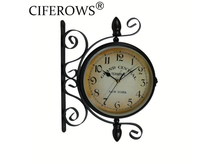 CIFEROWS Horloge murale ronde rétro double face en fer forgé aspect antique marron, style lustre