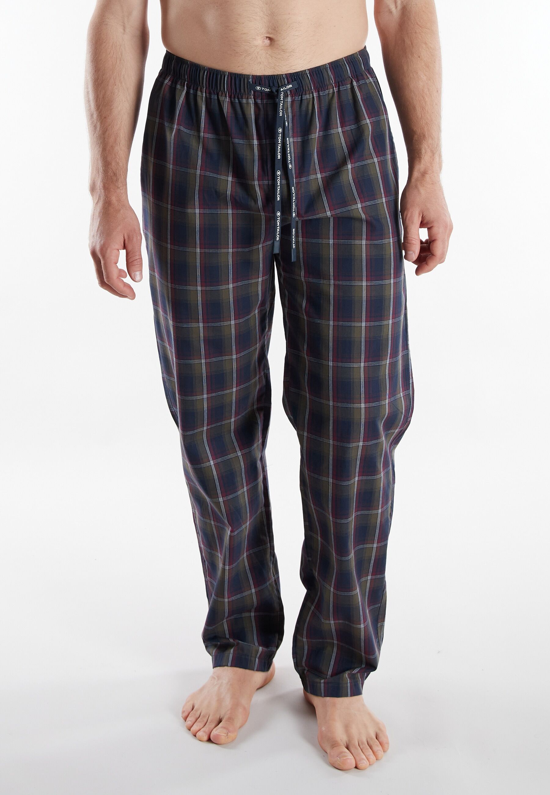 Pyjamahose TOM TAILOR "Milos", Herren, Gr. 56 (XXL), N-Gr, blau (blau, dunkel, karo), Web, Obermaterial: 100% Baumwolle, bequem lang, Hosen Pyjamahose, mit elastischem Bund, Kordelzug, kariert blau, dunkel, karo 56 (XXL), N-Gr