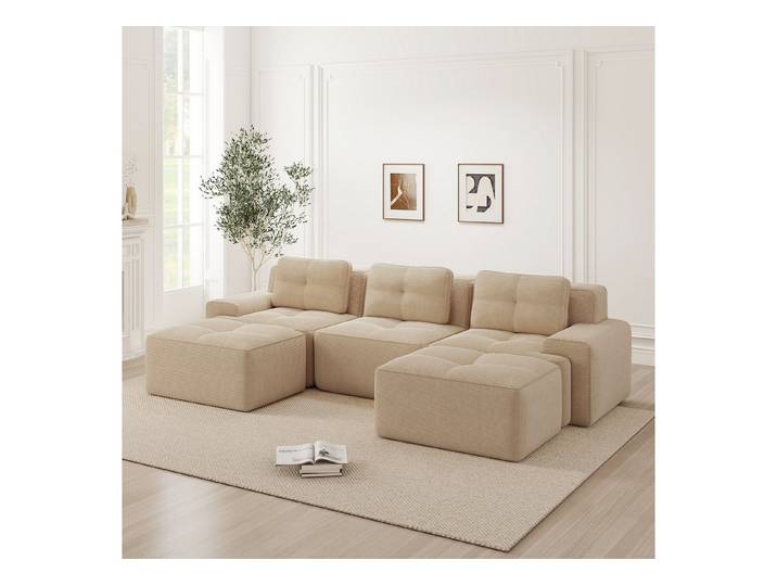 Odikalo Sofa Boneless Modulares Sofa kombinierbar Polstersofa Schlafsofa, Cloud Modulsofa Boneless U-förmiges Sofa, Modulares Sofa mit Ottoman, Modulares Cloud-Sofa, 3-Sitzer Corduroy-Cloud-Sofa für Wohnzimmer, Montagefreies Sofa