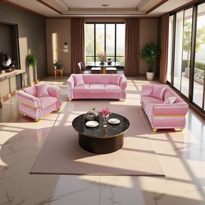 ZWYO HOSIMU 3-Piece Modern Velvet Sofa with Gold Metal Trim, Tapered Gold-Tone Legs and Curved Armrests for Living Room