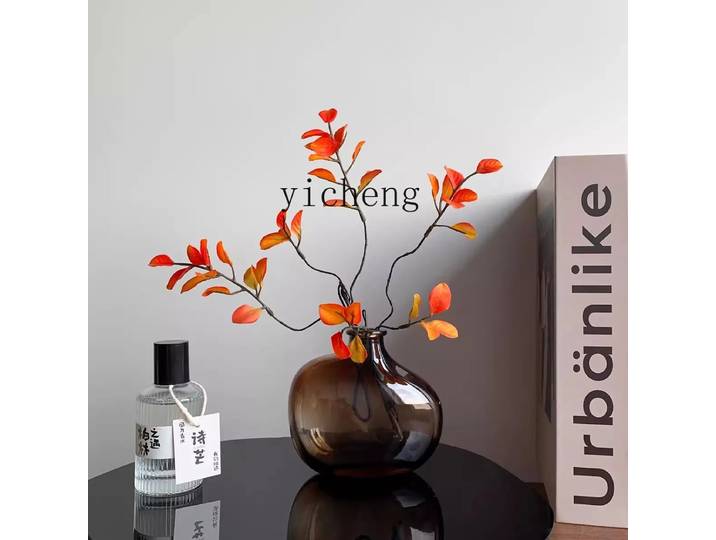 Vase avec Feuilles d'Automne Artificielles, Fleurs Artificielles, Arrangement Floral Artificiel, Décoration d'Intérieur, Ornement Floral