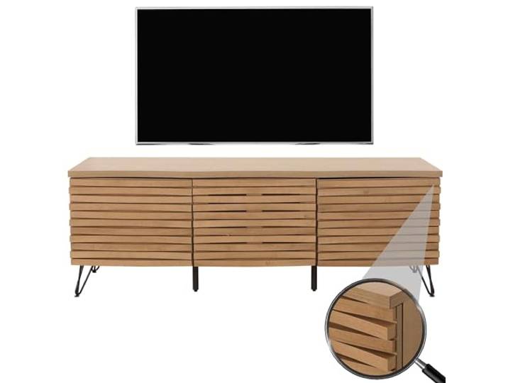 Mendler TV-Rack HWC-M49 MDF Metall 52x142x44cm - Natur Lowboard, TV-Schrank, 3D-Design, Staufächer