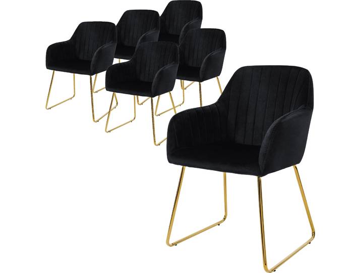 ML-Design 6er Set Esszimmerstuhl mit Rückenlehne, Schwarz, aus Samt
