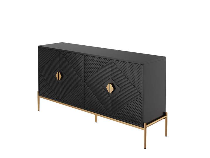 Modfu Kommode aus MDF & Spanplatte 162x40x80cm in Schwarz, Rechteckig, 162x80x40 cm, Kleinmöbel, Kommoden, Kommoden