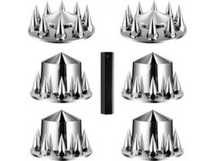VEVOR Cache Moyeu 2PCs Avant et 4Pcs Arrière, Capuchon de Moyeu Pointu pour Semi-remorque, Cache Écrous de Roue en ABS Galvanisés Résistants à la Rouille, Universel, Outil d'Installation Inclus