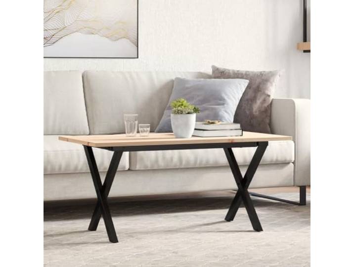 HEFZGDB Couchtisch X-Gestell 90x40x45cm Massivholz Kiefer und Stahl mit robuster Tischplatte für Wohnzimmer langlebiges Möbelstück