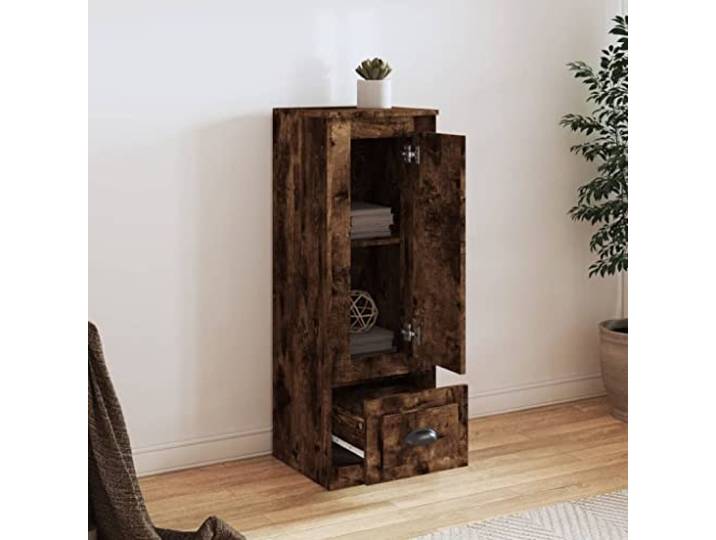 KTHLBRH Anrichte Eiche Rauch 36 x 35,5 x 103,5 cm Holz mehrschichtig Feuchtigkeitsbeständig, großer Stauraum, Ausstellungsfunktion, manuelle Montage