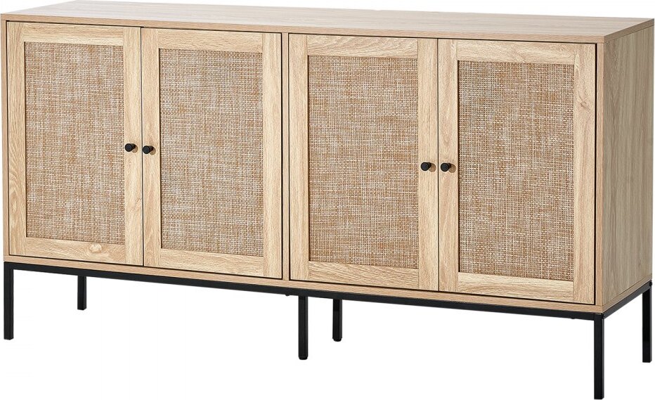 Rattan Schrankspeicher - 4 magnetische Türen - verstellbare Regale - natürliche Farbe - elegantes Design - platzsparende Lösung