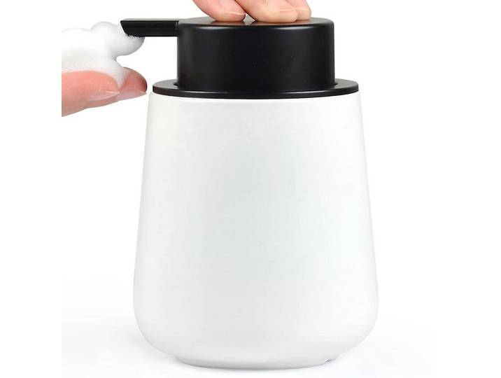 Seifenspender Keramik Weiß 350 ml, 5.8x12.5x9.2 cm, Badaccessoires, Seifenspender