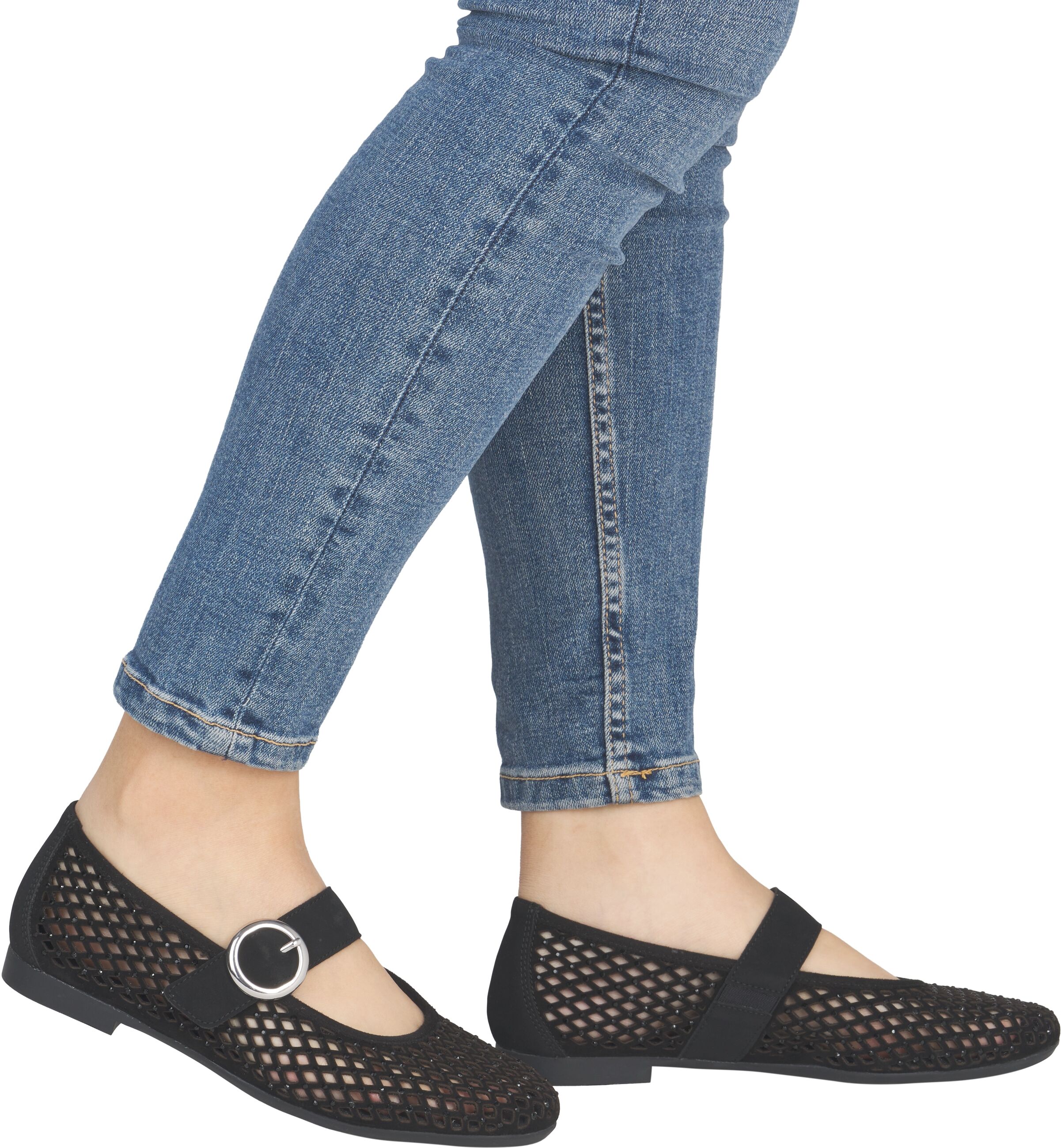 Riemchenballerina REMONTE, Damen, Gr. 40, schwarz, Textil, Ziegenveloursleder, Schuhe Riemchenballerina, Loafer, Sommerschuh mit Glitzersteine und Klettverschluss schwarz 40