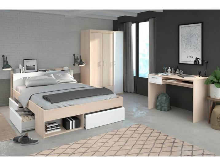 Parisot Jugendzimmer-Set Most, (Set, 3-tlg., Bett mit Schubkästen, Kleiderschrank und Schreibtisch)