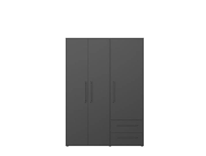 AVANTI TRENDSTORE - FATHIE - Kleiderschrank mit 3 Flügeltüren und 2 Schubladen aus laminiertem Holz in der Farbe Schwarz Matt. Maße LAP ca. 145x200x59 cm