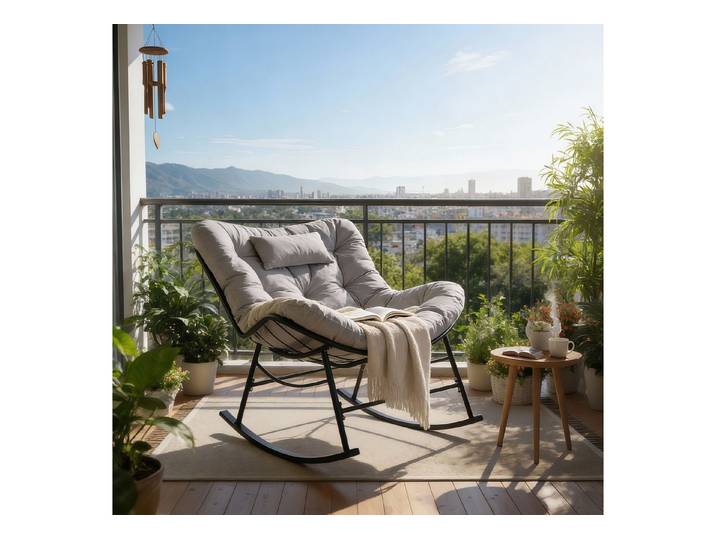 CCLIFE Schaukelstuhl Schaukelsessel Wohnzimmer Relaxstuhl Kopfstütze, Bis 150kg