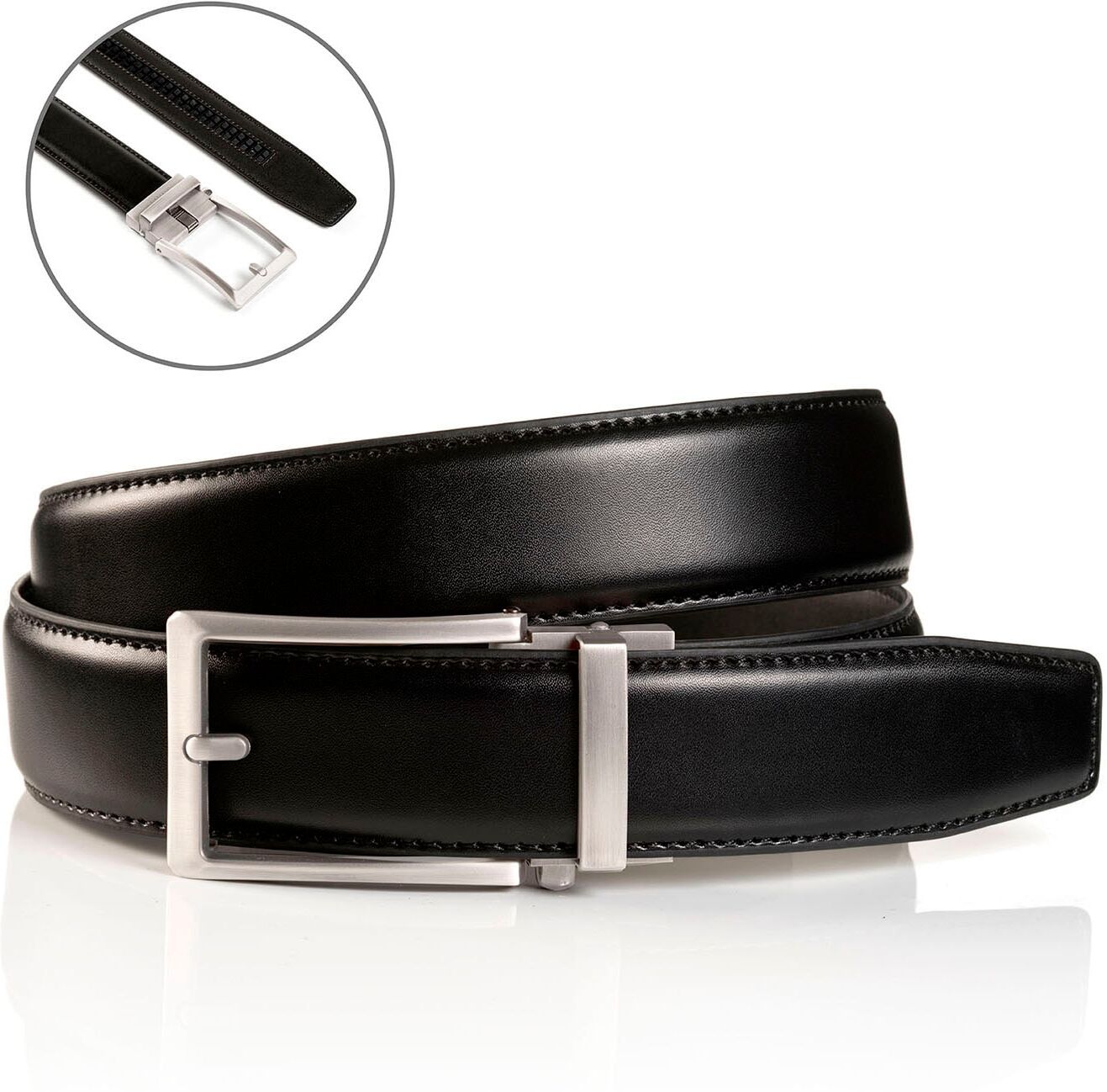 Ledergürtel MONTI, Herren, Gr. 100, schwarz, Obermaterial: 100% Rindsleder, Gürtel Ledergürtel, 3,5 cm breit, Klassisch-Business, Automatikschliesse - Passt immer schwarz 100